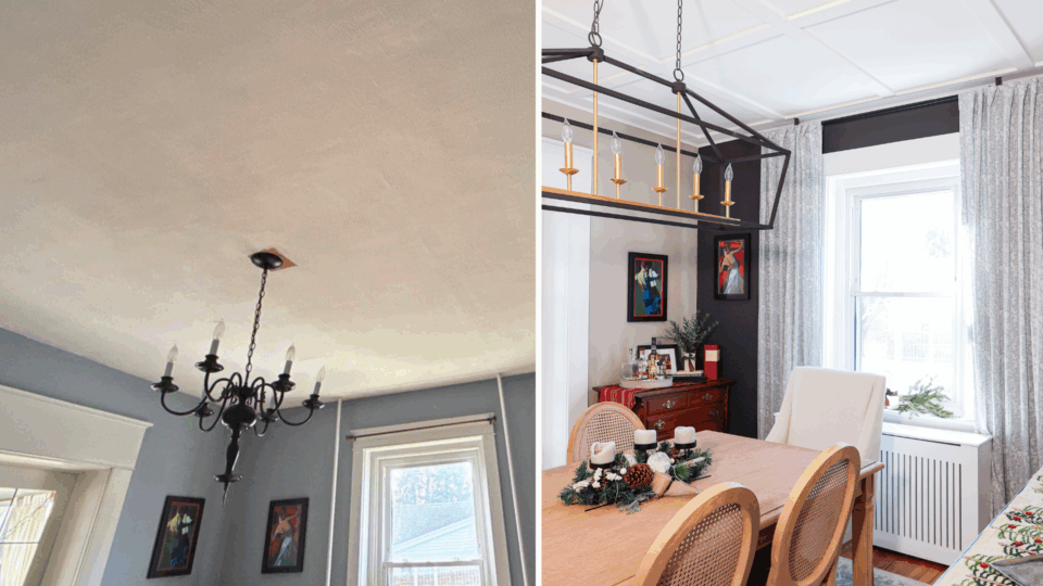 Nolan Painting carpentry team installs coffered ceiling