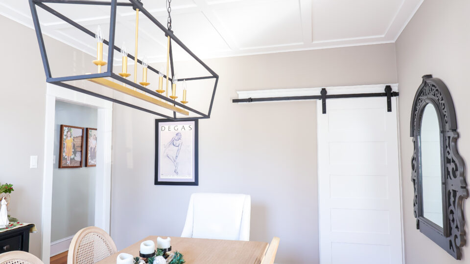 Nolan Painting carpentry team installed a coffered ceiling in dining room